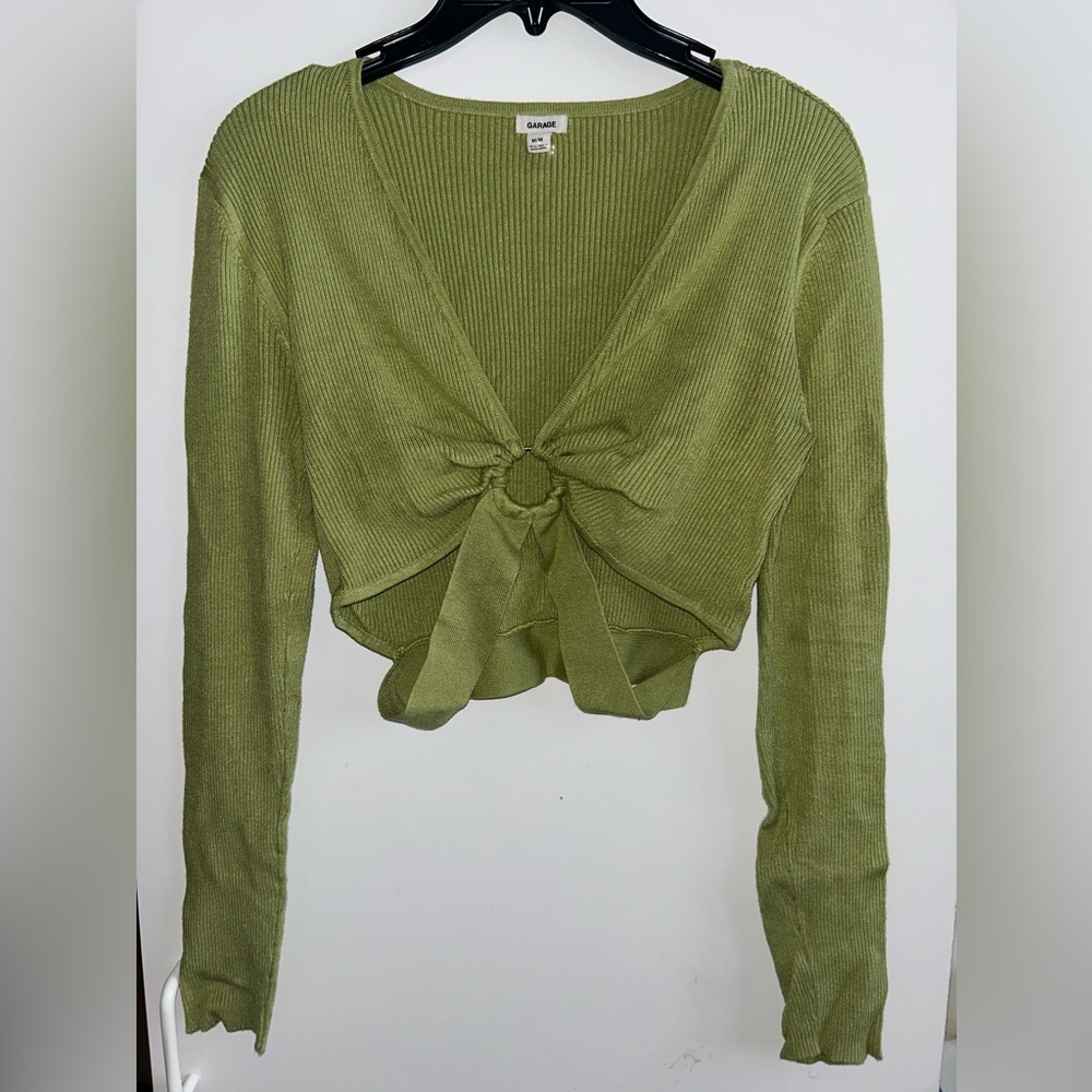 Garage Green Tie-Front Fitted Blouse